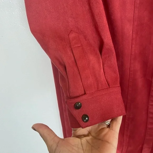 Talbots Dress Size 14W Cherry Pink Long Vintage Faux Suede Stretch Long Sleeve - Picture 5 of 11